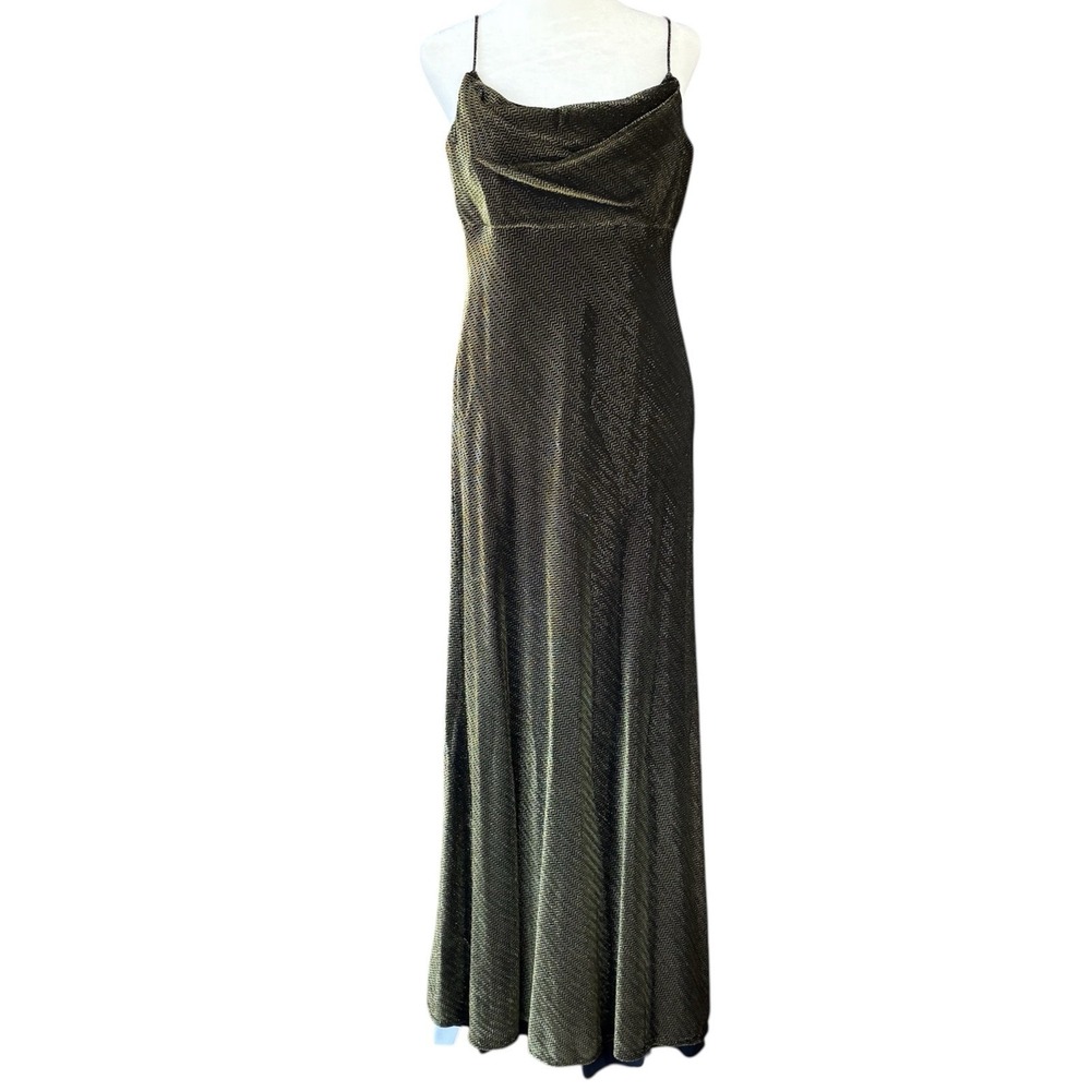 VTG Night Way Collections Formal Metallic Gold Dress Womens 12 Cowl Neck Gown